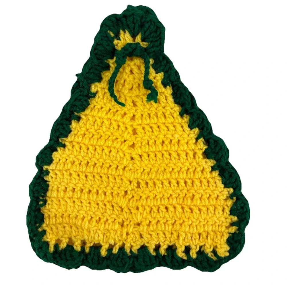 Hot Pad Pot Holder Trivet Yellow Green‎ Triangle Crochet Decor 10